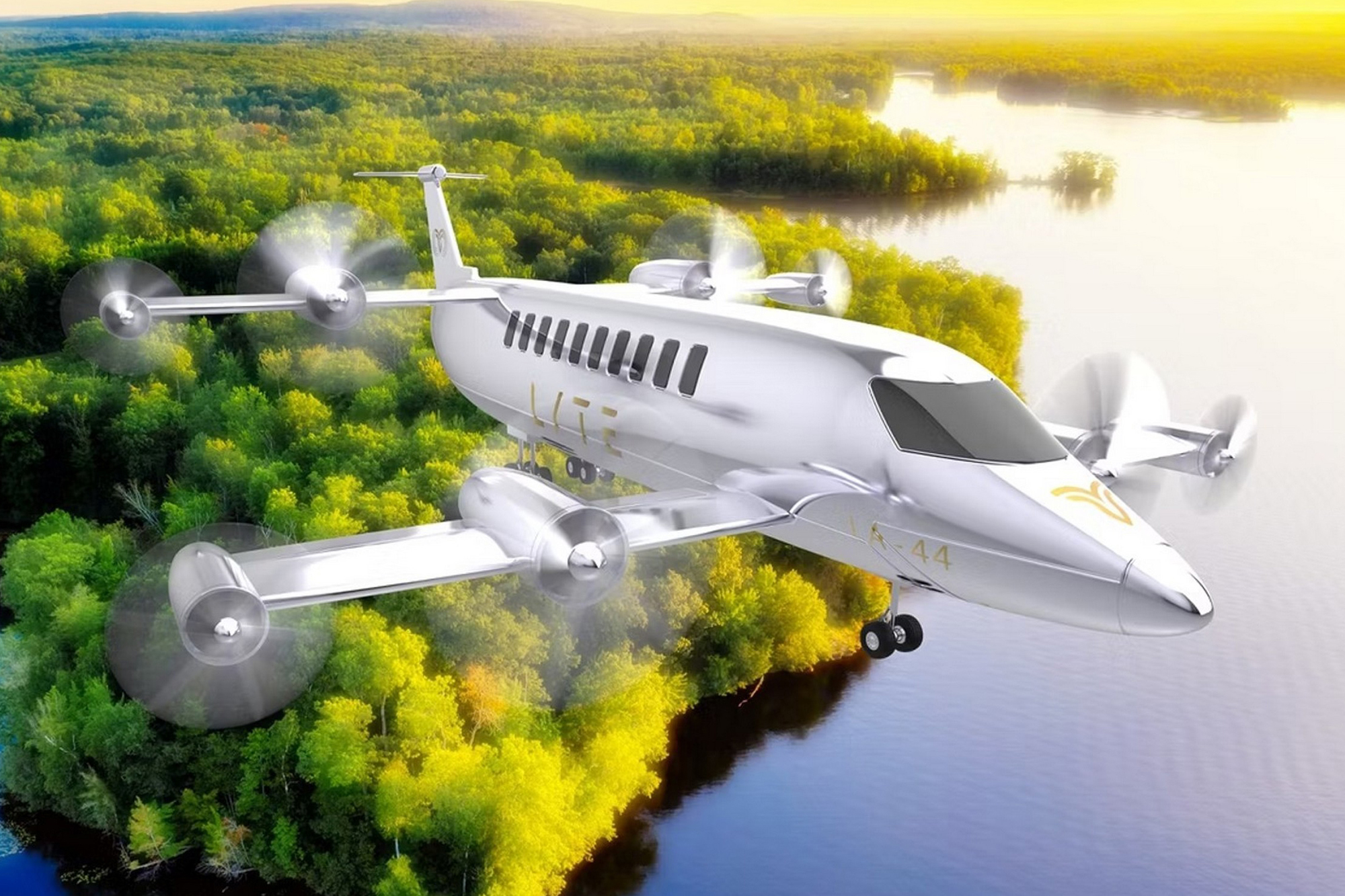 Lyte Aviation LA-44 SkyBus hybrid-electric VTOL long-range passenger tilt-wing aircraft Lyte Aviation LA-44 SkyBus hybrid-electric VTOL long-range passenger tilt-wing aircraft